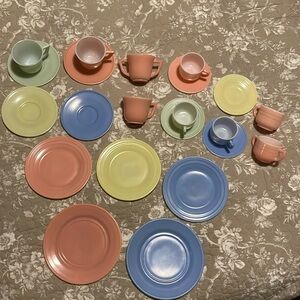 Hazel Atlas Childs platonite pastel play dishes 1950’s
